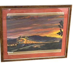 Howard Fogg Train “Sunrise on a Domeliner” Union Pacific Railroad Print Framed